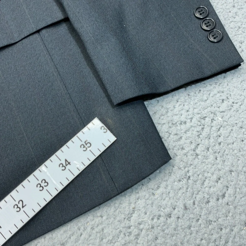 Vintage Pierre Balmain Blazer Mens 42 Short Gray Pinstripe Double Breasted Wool